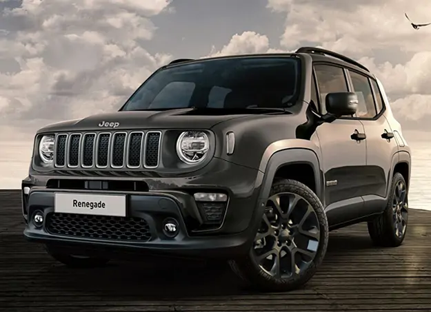 Profil du Jeep Renegade Hybride stationné en ville